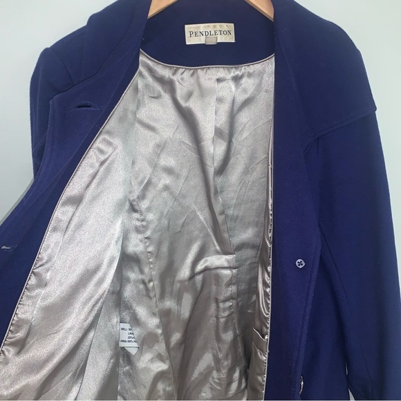 Pendleton Vintage Wool Coat Single-Breasted Button Outerwear Blue Size 10 Petite - Picture 5 of 9